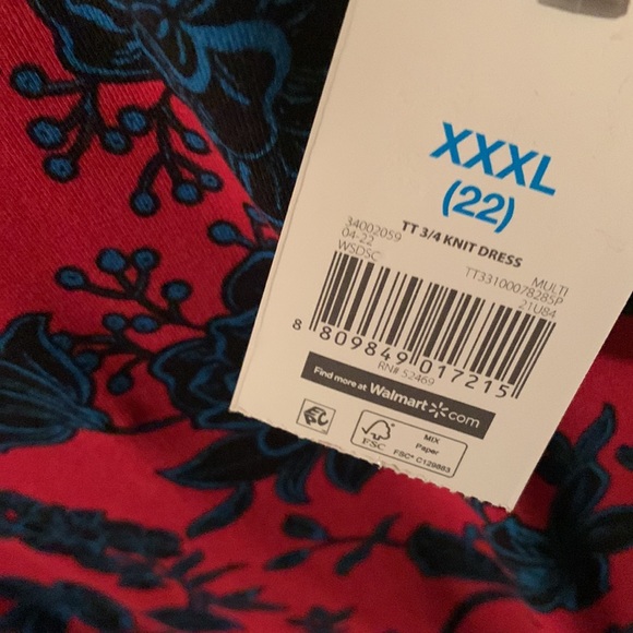 NWT Time and Tru red, black & blue dress w/pockets XXL(20) or XXXL(22) - Picture 8 of 15
